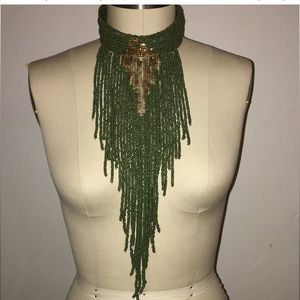 Olive green and gold beaded statement necklace! Excellent condition!